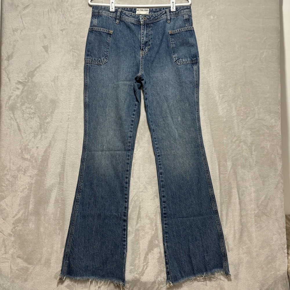 Free People We The Free Jeans Izzy Mid Rise Flare Frayed Hem Women's Size 28